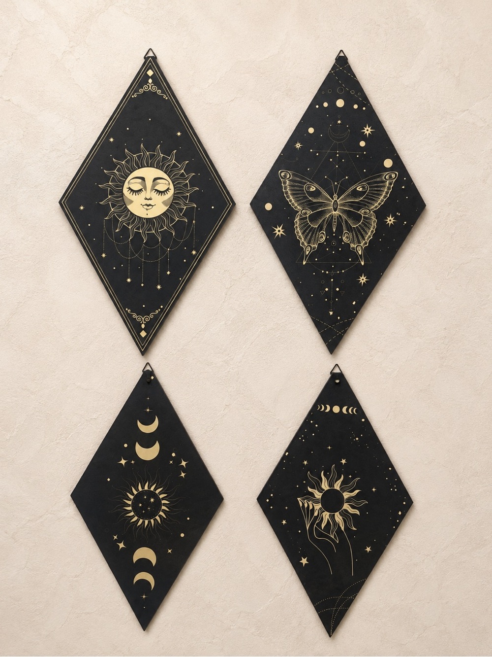 Celestial Black & Gold Wall Hangings - Set of 4